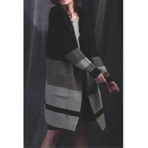 Maude Vivante Womens Sweater‎ S/M Arianna Cardigan Black Stripe Colorblock Open